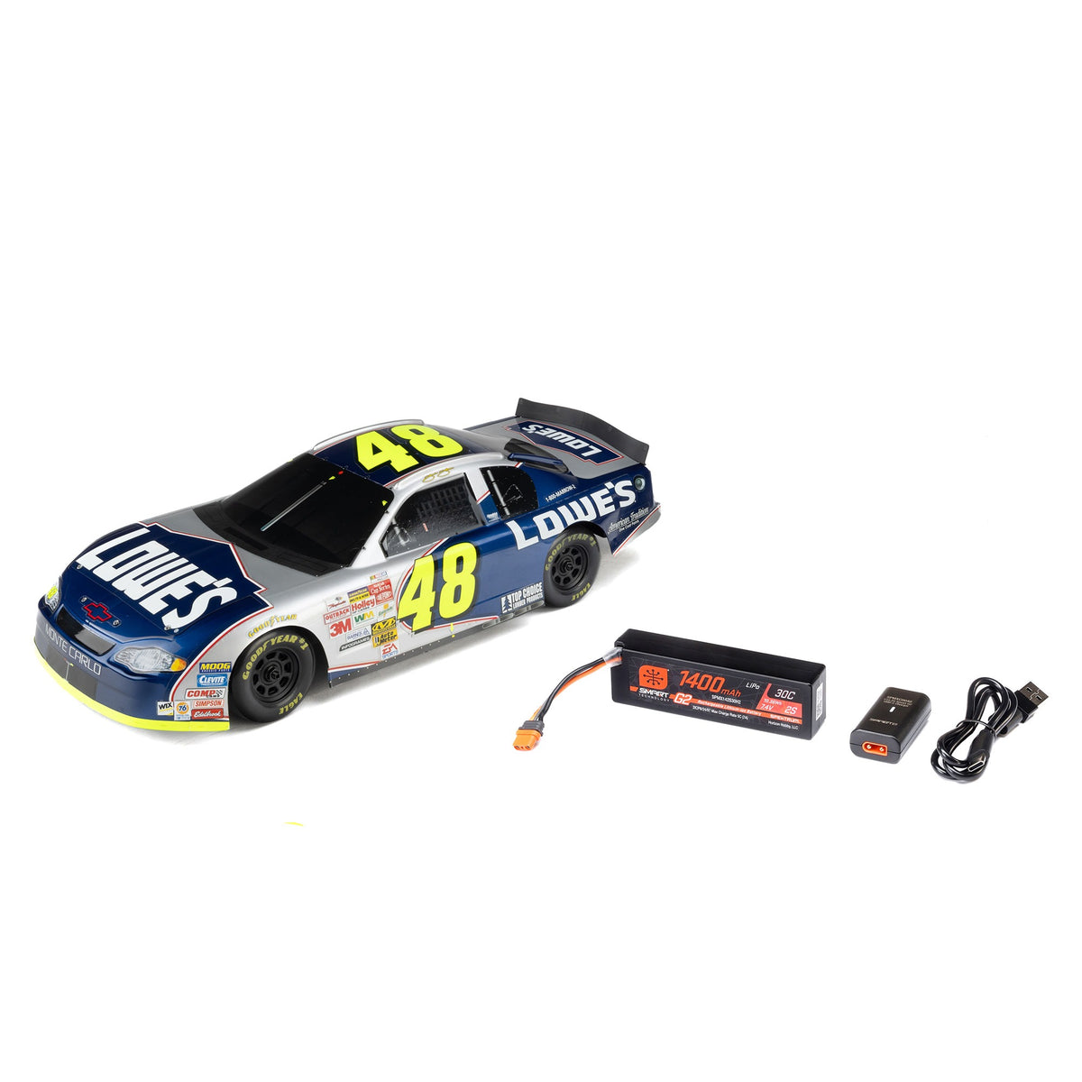 LOS1120248 LOS1120248 NASCAR Chevrolet Monte Carlo AWD 1/12 Stock Car RTR Combo, Jimmie Johnson #48 Lowe's