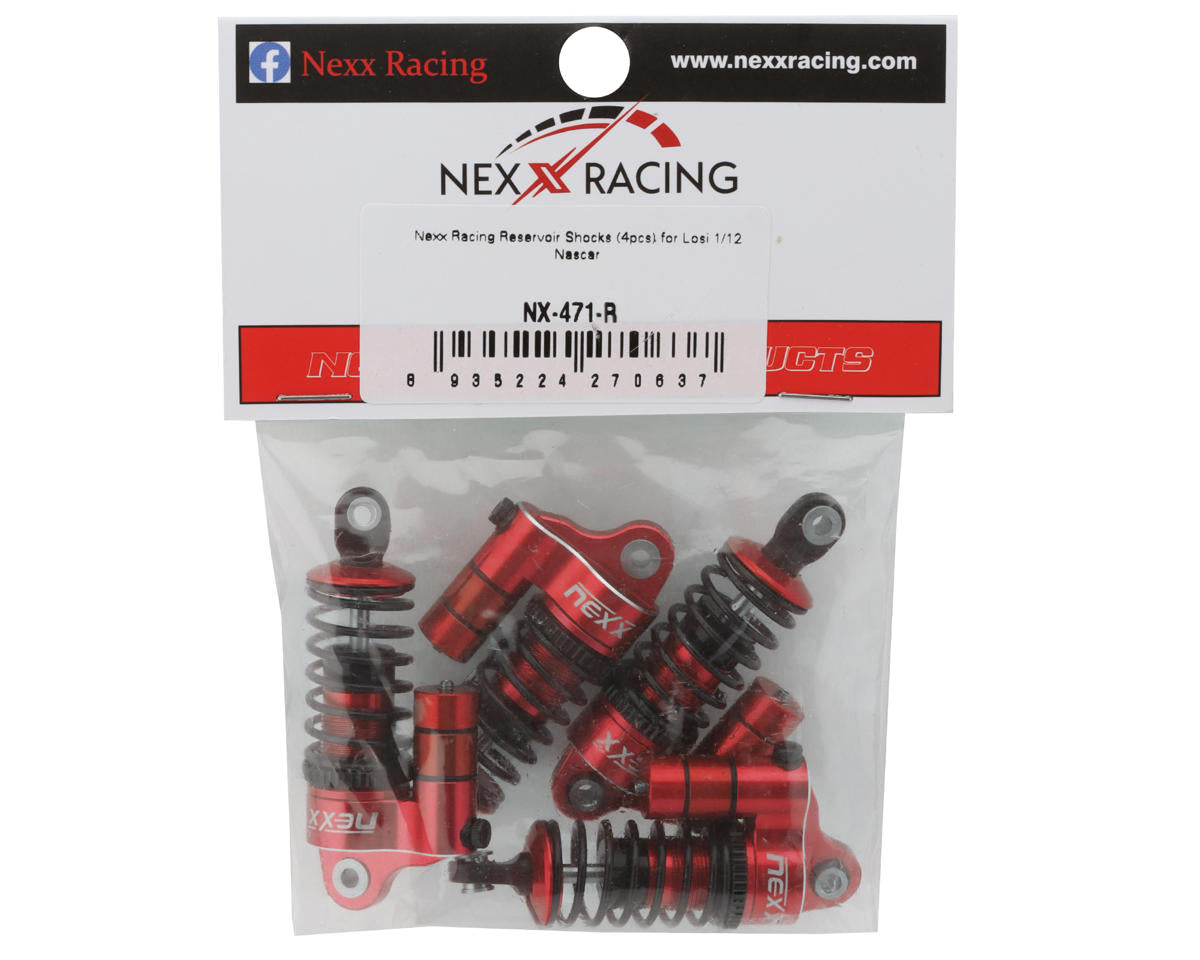 Losi NASCAR Aluminum Oil-Filled Threaded Reservoir Shocks, Red (4)