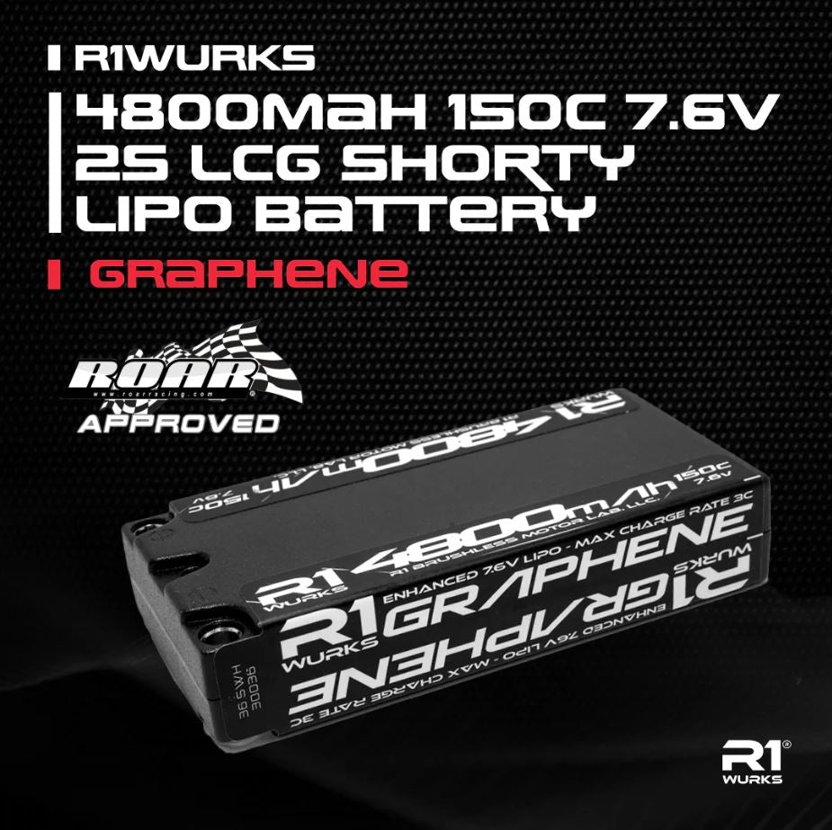 R1W030036 030036 Enhanced Graphene 7.6v 2S Shorty LiPo Battery, 4800mAh 150C