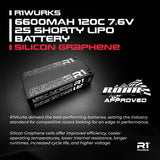 R1W030042 30042 Silicon Graphene 2S Shorty LiPo Battery w/ 5mm Bullets, ROAR, 7.6V 6600mAh 120C