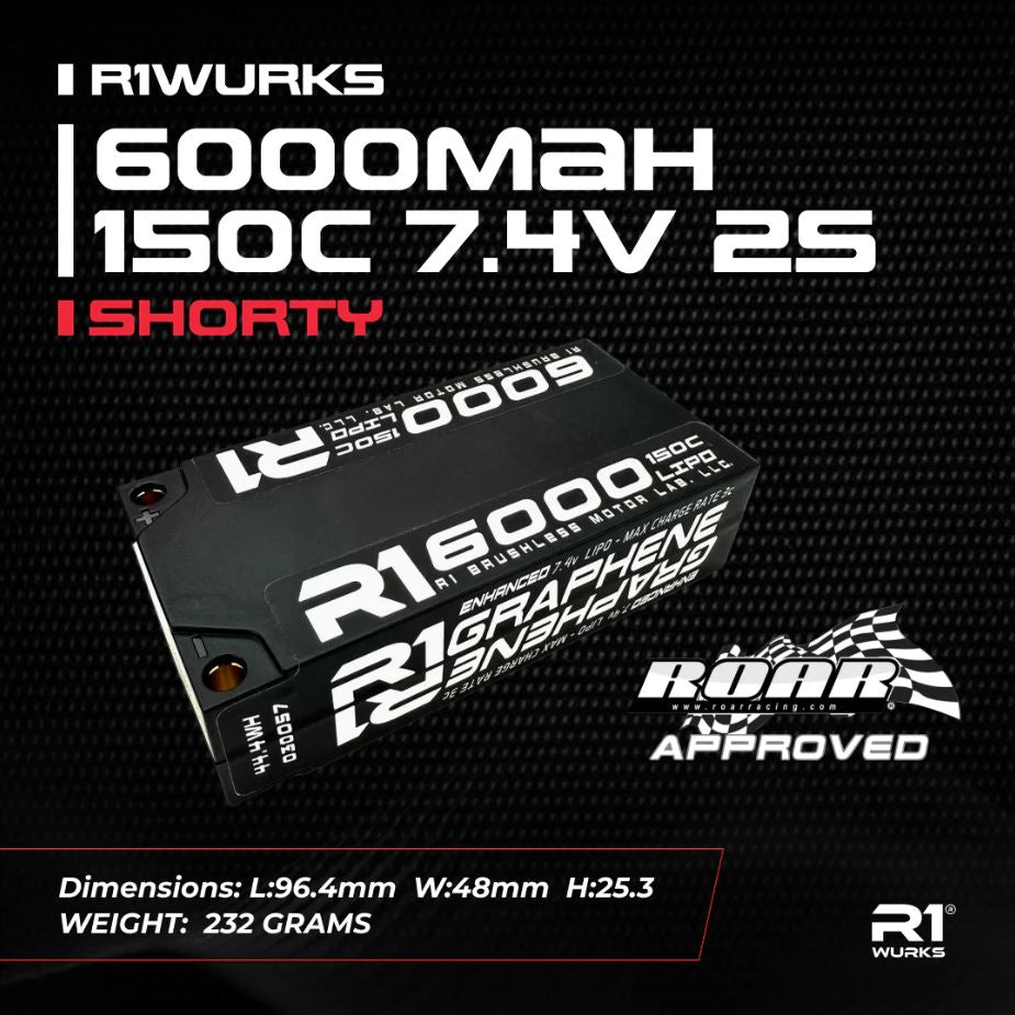 R1W030057 030057 Enhanced Graphene 7.4v 2S Shorty LiPo Battery, 6000mAh 150C