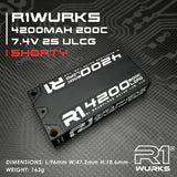 R1W030060 30060 Silicon Graphene 2S ULCG Shorty LiPo Battery w/ 5mm Bullets, 7.4V 4200mAh 200C