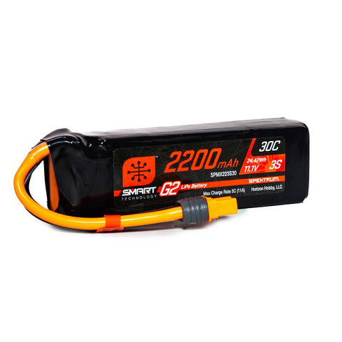 Spektrum SPMX223S30 IC3 3S 11.1V Smart G2 LiPo Battery, 30C 2200mAh