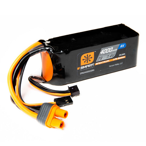 Spektrum SPMX40002SRX IC3 2S 7.4V Smart LiPo Receiver Battery, 15C 4000mAh