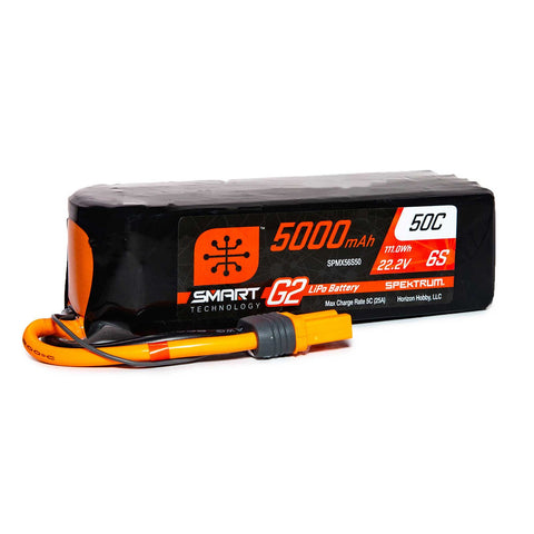 Spektrum SPMX56S50 IC5 6S 22.2V Smart G2 LiPo Battery, 50C 5000mAh