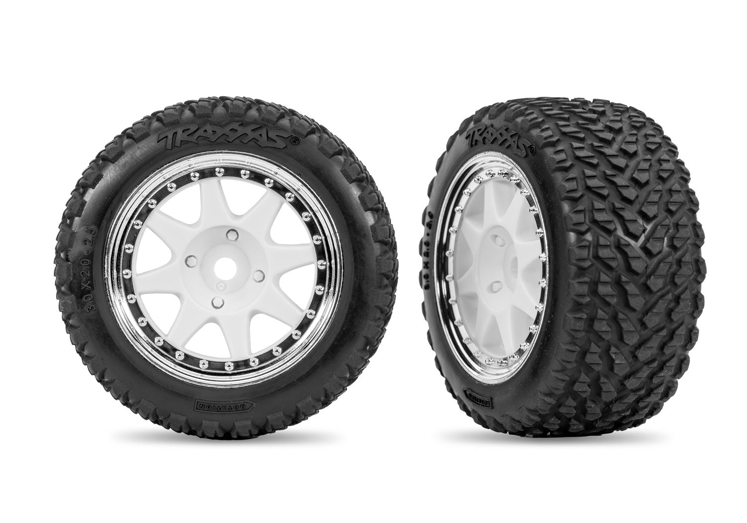 TRA10873-WHTC 10873-WHTC Mini Rally Pre-Glued Rear Tires, Soft, White/Chrome (2)