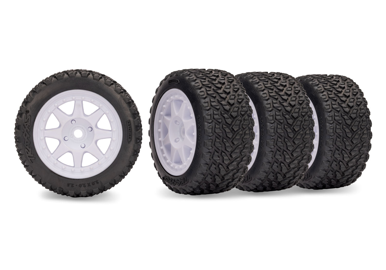 TRA10874 10874 Mini Rally Pre-Glued Tire Set, White (2) Front & (2) Rear