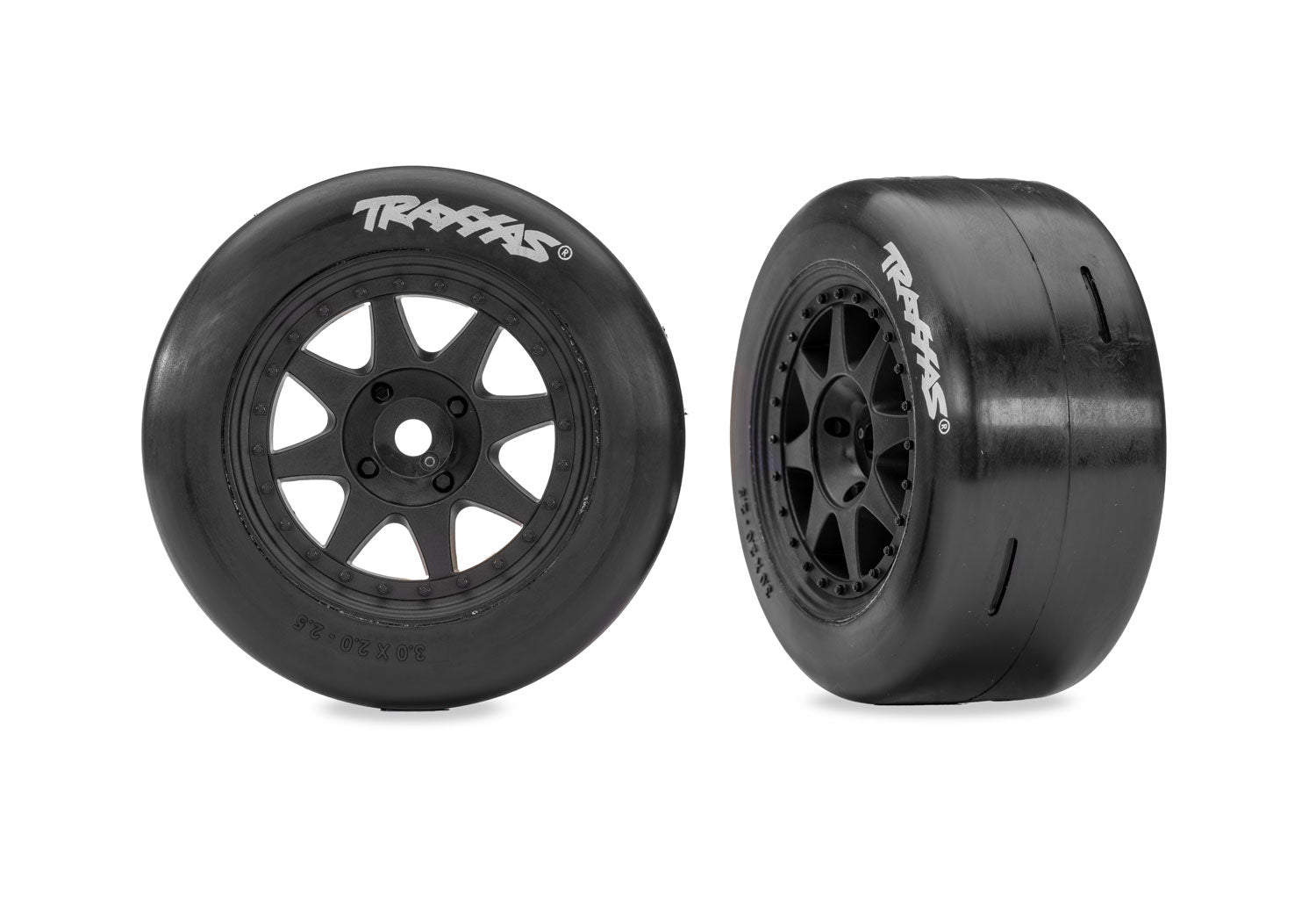 TRA10876-BLK 10876-BLK Black Front Mini Rally Wheels w/ Slick Tires (Hard) (2)
