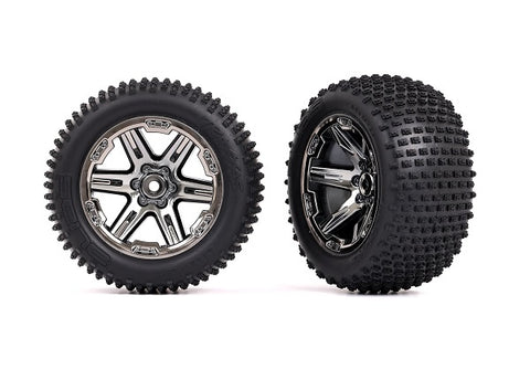 Traxxas 3772R Rustler 2.8" Rear Alias Tires on RXT Wheels, Black Chrome (2)