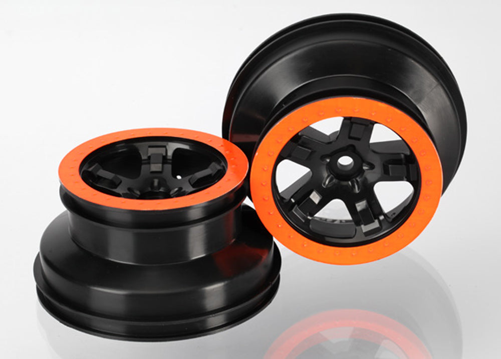 TRA5868X 5868X SCT Beadlock Style Wheels, Black/Orange, 2WD/4WD