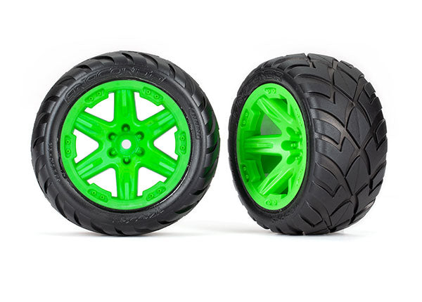 TRA6775G 6775G Rustler 2.8" 2WD Front Anaconda Tires on RXT Wheels, Green (2)