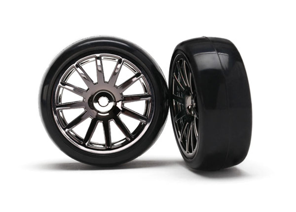 TRA7573A 7573A LaTrax Slick Tires, 12-Spoke Wheels, Black Chrome