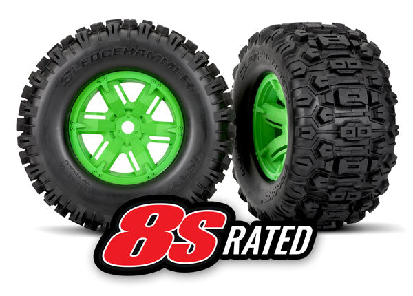 TRA7774G 7774G X-Maxx / XRT Sledgehammer Pre-Glued Tires F/R, Green (2)