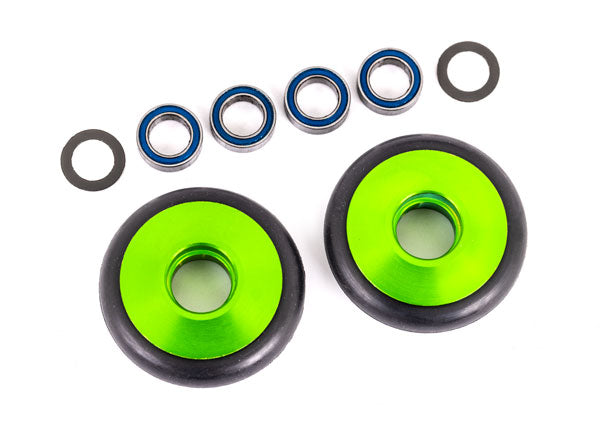 TRA9461G 9461G Aluminum Wheelie Bar Wheels w/ Bearings & O-Rings, Green (2)