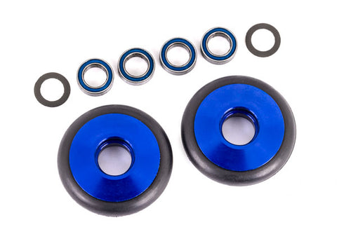 Traxxas 9461X Aluminum Wheelie Bar Wheels w/ Bearings & O-Rings, Blue (2)
