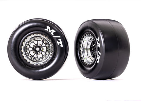 Traxxas 9476R Mickey Thompson ET Rear Drag Tires on Weld Wheels, Sticky Compound, Chrome (2)