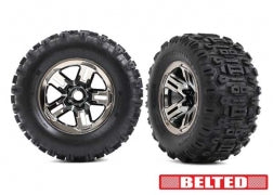 Traxxas 9573A Sledgehammer Belted Sledge Pre-Glued Tires, Black Chrome (2)