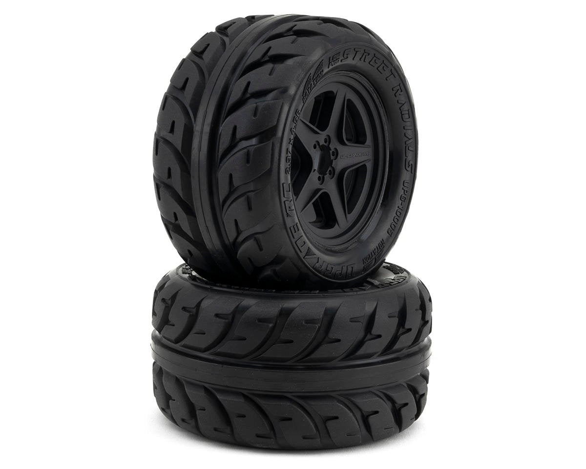UPG-10005 UPG-10005 Low-Pro Belted Street Radials 2.8in Pre-Glued Tires, 5-Star Wheels (2)