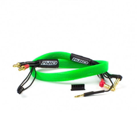 Avid RC AV1402-GRN 2S Charge Lead Cable, 2ft, Bullet Connectors, Green