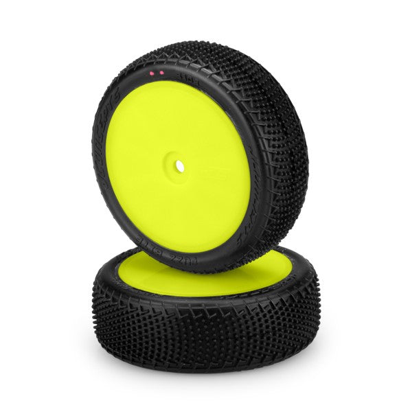 JCO3108201011 3108-201011 Fuzz Bite Pre-Glued Front 4WD Buggy Tire, Pink Compound, Yellow Wheel