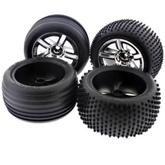 nRustler Tires 5574R Front & Rear Tires & Chrome 12mm Hex Wheels