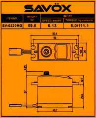 Savox SV-0220MG Standard High Voltage 7.4V Digital Servo .13/111.1
