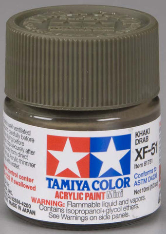 Tamiya 81751 XF-51 Acrylic Paint, Khaki Drab, Mini, 1/3 oz