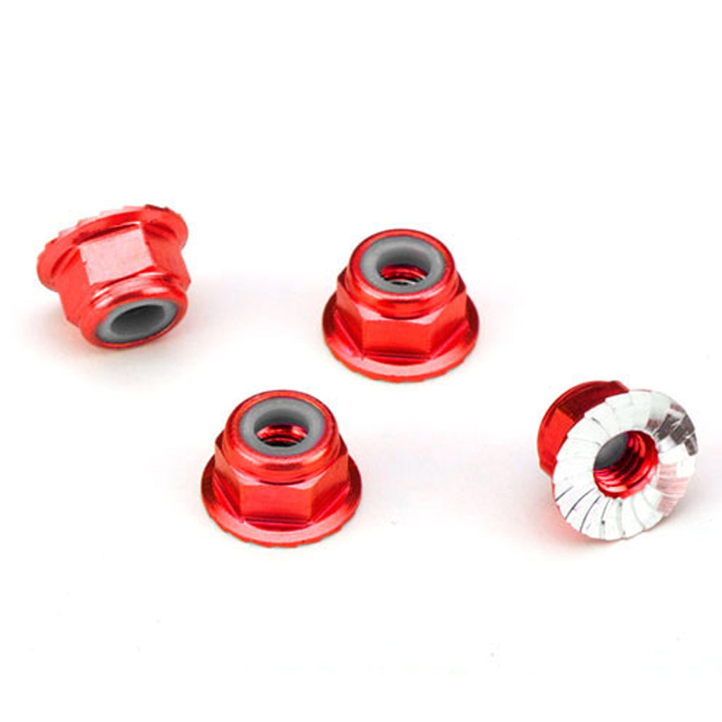 TRA1747A 1747A Aluminum 4mm Flanged Nylon Locking Nuts, Red