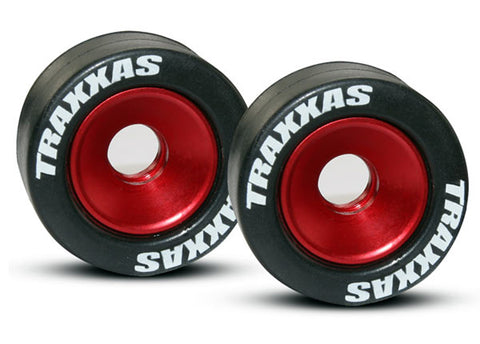 Traxxas 5186 Aluminum Wheelie Bar Wheels, Rubber Tires,  Red