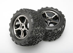 Traxxas 1/10 E-Revo Brushless Gemini Black Chrome Wheels & Talon Tires, 17mm Splined Hex