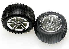 Traxxas 1/10 Nitro Rustler Front & Rear Tires & Chrome 12mm Hex Wheels