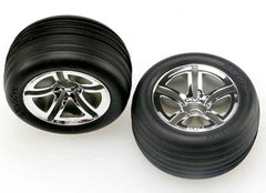 Traxxas 1/10 Nitro Rustler Front & Rear Tires & Chrome 12mm Hex Wheels