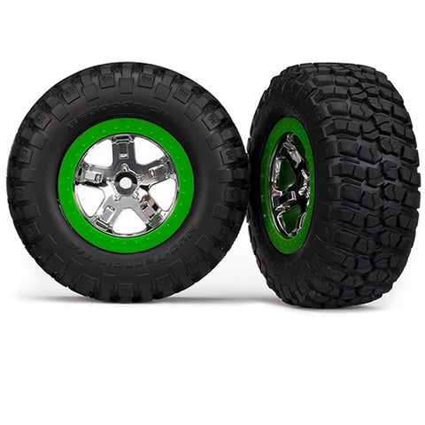 Traxxas 5865 Mud-Terrain Tires, SCT Wheels, Chrome/Green
