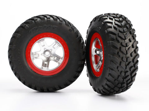 Traxxas 5873R S1 Racing Tires & SCT Beadlock Wheels, Chrome/Red