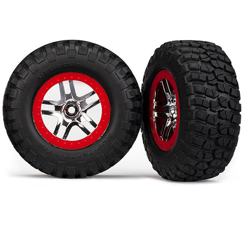 Traxxas 5877A Mud-Terrain Tires, SCT SS Wheels Chrome/Red