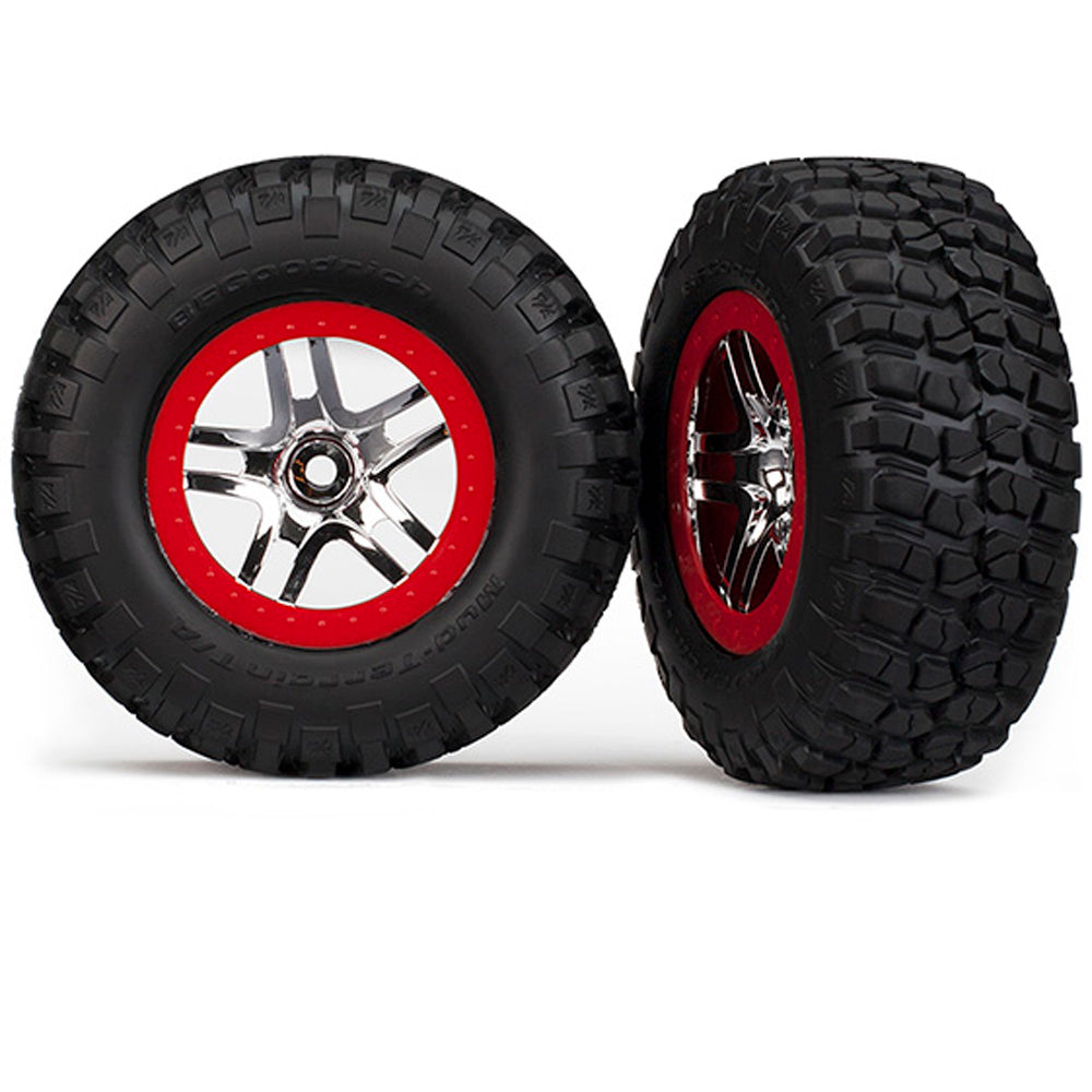 TRA5877R 5877R Mud-Terrain Tires, SCT SS Wheels, Chrome/Red