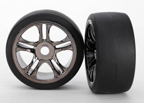 Traxxas 6477 Slick S1 Tires, Split-Spoke Wheels, Black Chrome