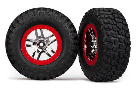 Traxxas 6873A Mud-Terrain Tires, SCT SS Wheels, Chrome/Red