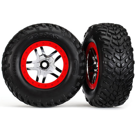 Traxxas 6891 SCT Tires, SCT Split Spoke Wheels, 2.8", Red