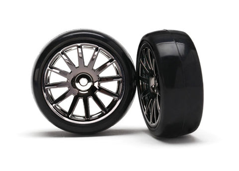 Traxxas 7573A LaTrax Slick Tires, 12-Spoke Wheels, Black Chrome
