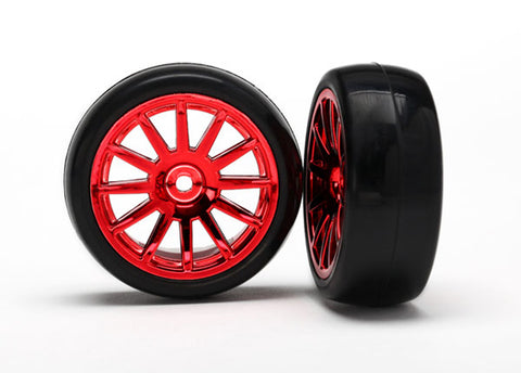 Traxxas 7573X LaTrax Tires, 12-Spoke Red Chrome Wheels