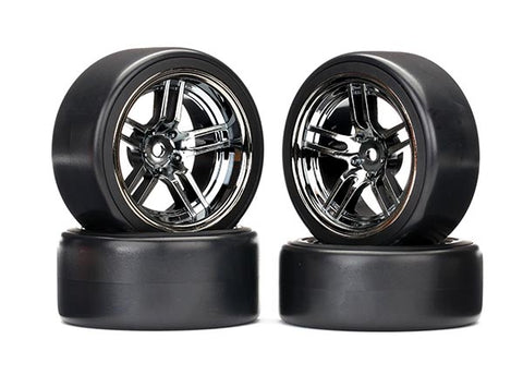 Traxxas 8378 Drift Tires & Split Spoke 1.9" Wheels, Black Chrome