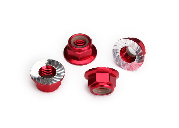 TRA8447R 8447R Aluminum 5mm Flanged Nylon Locking Nut, Red