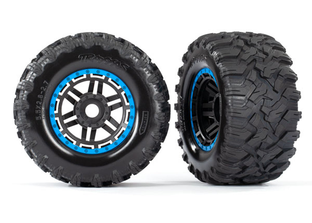 TRA8972A 8972A Maxx MT Tires, Black/Blue Beadlock Style Wheels
