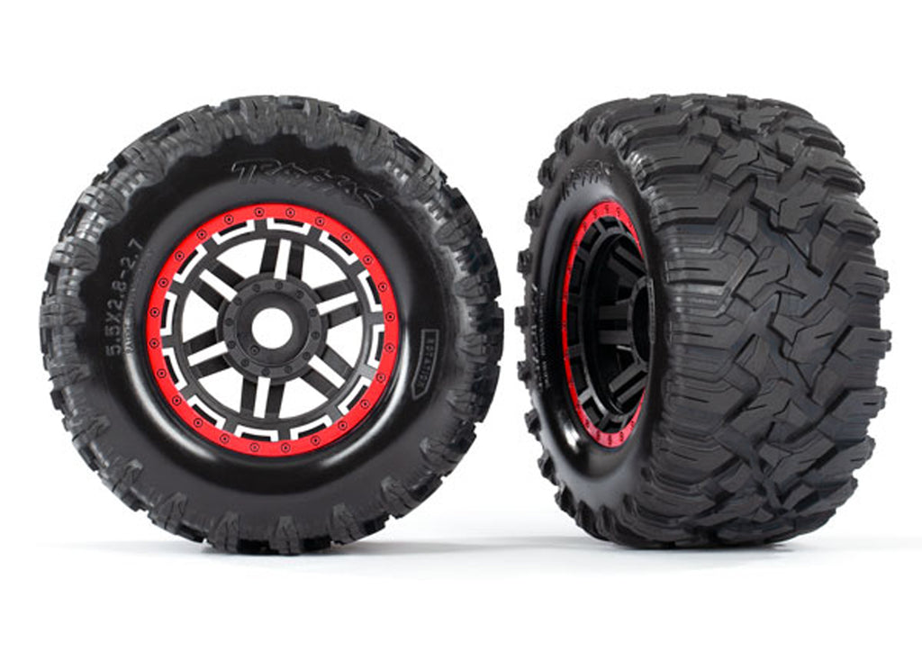 TRA8972R 8972R Maxx MT Tires, Black/Red Beadlock Style Wheels