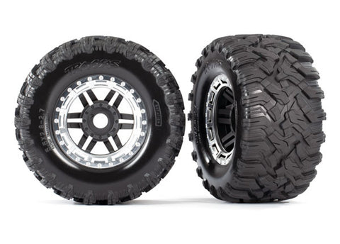 Traxxas 8972X Maxx MT Tires, Wheels, Black/Chrome Beadlock Style