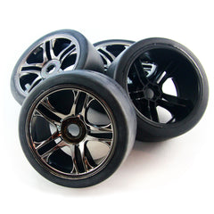 XO-1 Tires 6479 Slick Tires & 17mm Hex Black Chrome Wheels